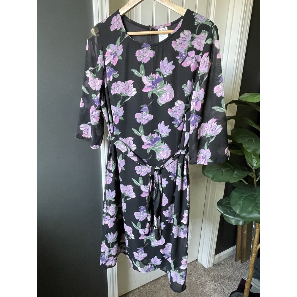 Blair Floral Chiffon Dress Knee Length Size Small 3/4 Sleeve
